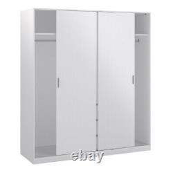 Grande armoire blanche triple avec portes coulissantes, 3 tiroirs, étagères, tringle suspendue et rangement