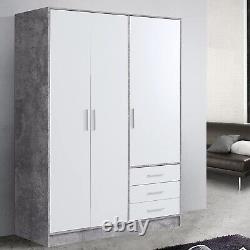 Grande armoire combinée à 3 portes, 3 tiroirs et étagères intérieures gris blanc