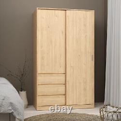 Grande armoire de chambre en chêne avec porte coulissante, penderie et tiroirs