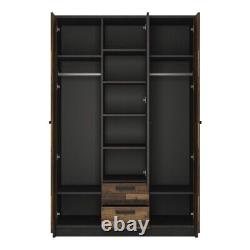Grande armoire triple à 3 portes en bois de Brooklyn avec 2 tiroirs, étagères et barre à vêtements