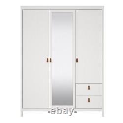 Grande armoire triple blanche à 3 portes avec étagères à miroir, penderie et 2 tiroirs