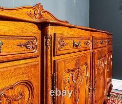 Grande commode à portes/tiroirs en chêne français Louis XV CONSB78