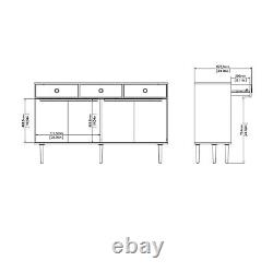 Grande commode en chêne blanc mat avec 2 portes coulissantes et 3 tiroirs - Cabinet de rangement pour la maison.