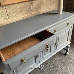 Large Vintage Gris peint Buffet télé en chêne massif