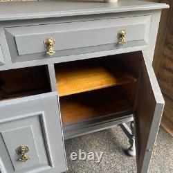 Large Vintage Gris peint Buffet télé en chêne massif