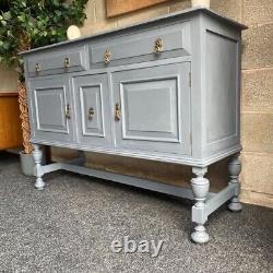 Large Vintage Gris peint Buffet télé en chêne massif