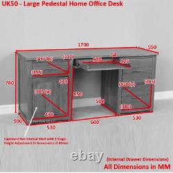 London Oak Grand Pedestal Home Office Desk 3 Tiroirs 1 Porte Armoire Uk50