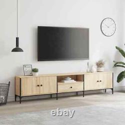 Meuble TV industriel en bois large et large avec 4 portes et 1 tiroir