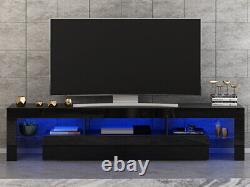 Moderne Grand 200cm Tv Unité Cabinet Stand High Gloss Door 2 Tiroir Luminaire Led Gratuit