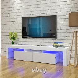 Moderne Grand 200cm Tv Unité Cabinet Stand High Gloss Door 2 Tiroir Luminaire Led Gratuit