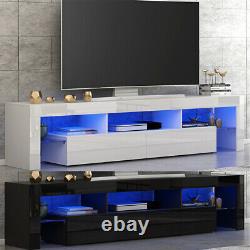 Moderne Grand 200cm Tv Unité Cabinet Stand High Gloss Porte Avec 2 Tiroirs Led Gratuite