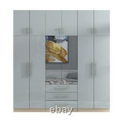 Moderne Large 6 Porte Boîte Supérieure Dans High Gloss Grey, Encastrement Armoire Miroir