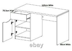 Moderne White Gloss Oak Effect Large Desk Accueil Bureau Étude 1 Porte 1 Tiroir Nuis