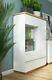 Moderne White Gloss & Oak Grand Affichage De Verre Cabinet Led Unité De Buffet Léger Erla