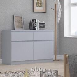 Narvik Moderne 120cm Grand Buffet à 2 Portes 2 Tiroirs Gris Mat classé