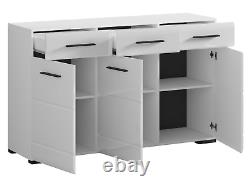 Nouveau grand buffet 150 cm 3 portes 3 tiroirs Blanc brillant de haute qualité Fièvre de rangement