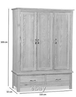 Oak Large Wardrobe / 3 Portes Triple Avec Tiroirs / Rangement Moderne Chambre Solide