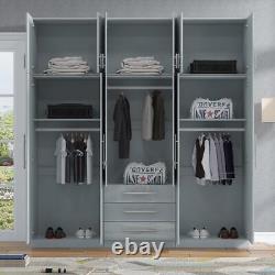 Top Box 2.0 Full Gloss Grey, Grande Armoire Miroir 6 Portes Et 3 Top Box