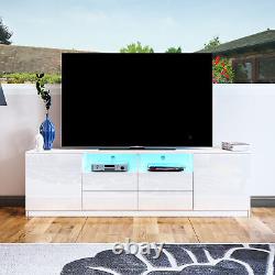 Unité de rangement TV large de 180cm Cabinet Blanc Brillant Stand TV avec lumières LED