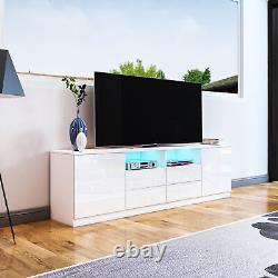 Unité de rangement TV large de 180cm Cabinet Blanc Brillant Stand TV avec lumières LED