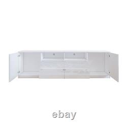 Unité de rangement TV large de 180cm Cabinet Blanc Brillant Stand TV avec lumières LED