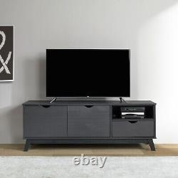 Unité média TV grand écran Scandian en pin massif gris 140cm, 2 portes 1 tiroir
