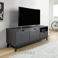 Unité média TV grand écran Scandian en pin massif gris 140cm, 2 portes 1 tiroir