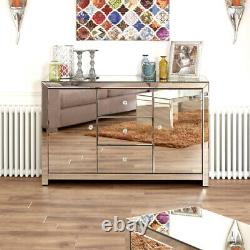 Venetian Mirrored Large Sideboard Living Dining 2 Armoire À Porte 3 Tiroirs Tfm6